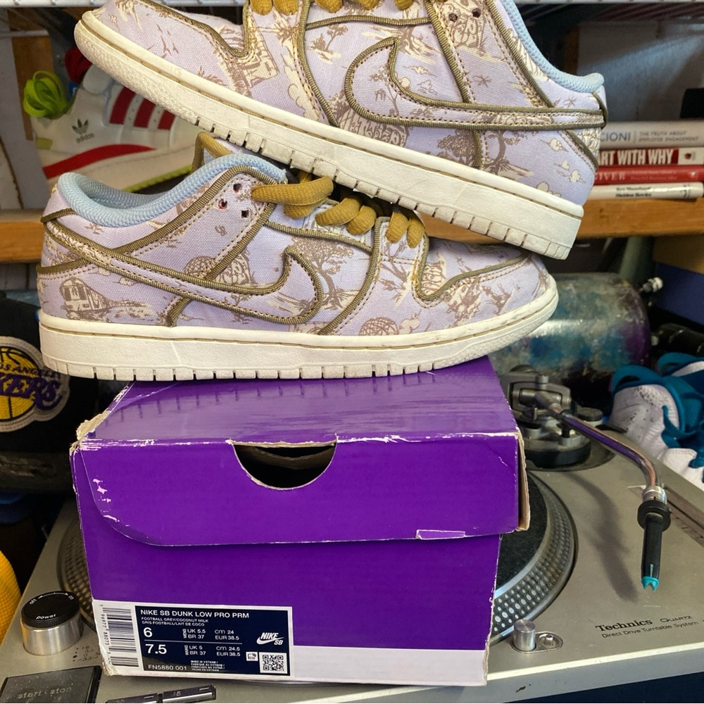 Nike SB Dunk Low Pro PRM Gold and Cream Sneakers